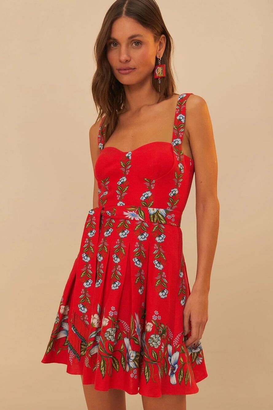 Farm Rio Red Sweet Bloom Bouquet Mini Dress NWT